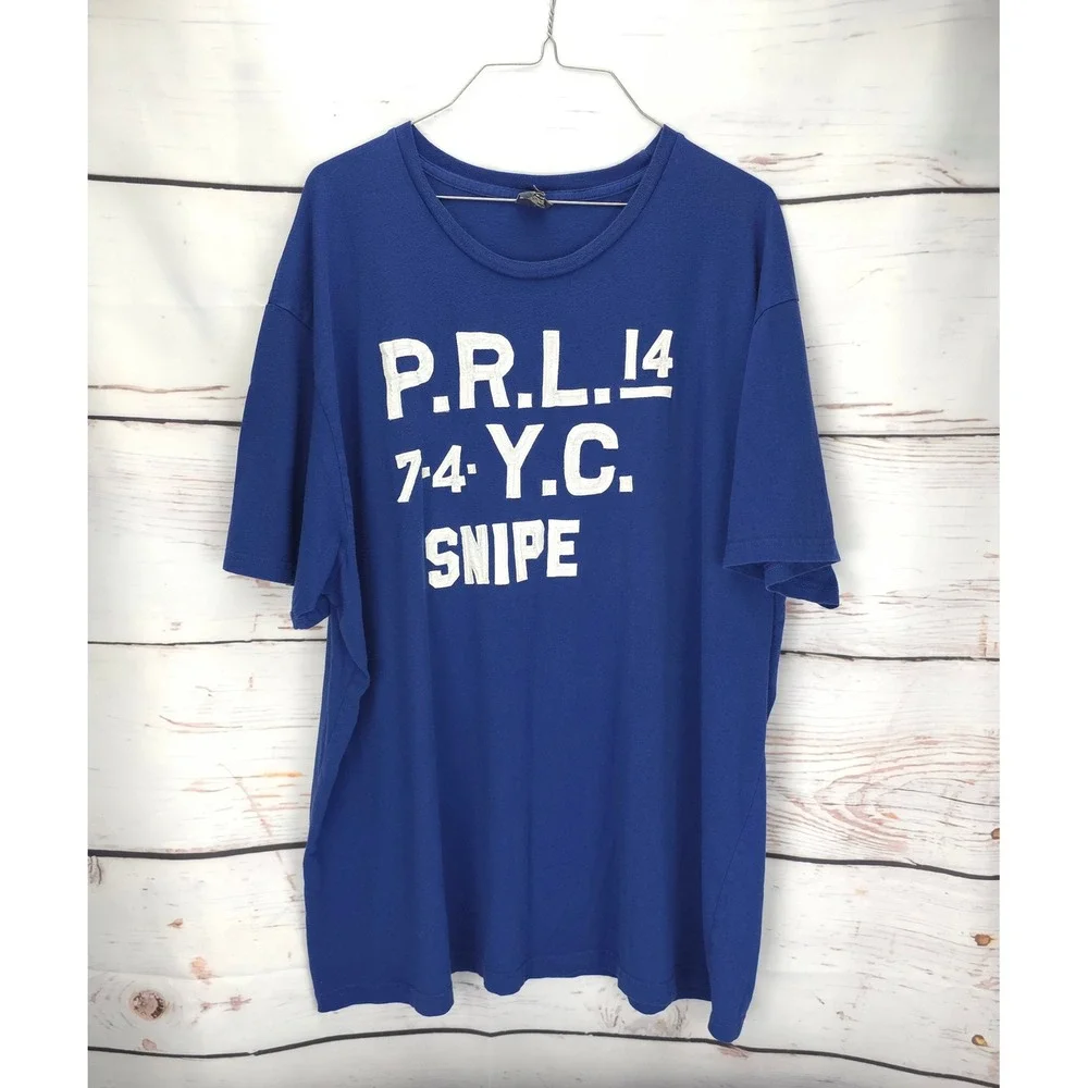 Vintage Y2K Polo Ralph Lauren Mens XXL Blue PRL Snipe‎ Graphic T Shirt Cotton